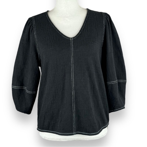 Anthropologie Current Air Delilah Structured Top Black White Top Stitch Boho - Picture 11 of 12